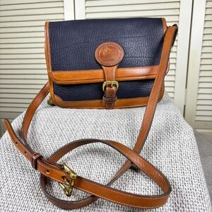 Classic Dooney & Bourke Navy Tan All Weather Leather Crossbody 1980s Vintage USA